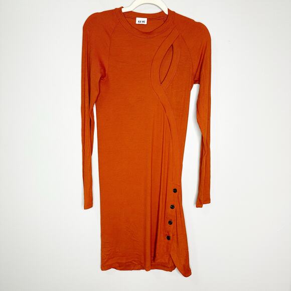 Alix NYC Womens Pratt Mini Dress Ribbed Long Sleeves Front Cut-Out Amber Size XL - Picture 5 of 12